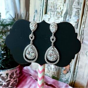 Brand New! CZ Silver Plated Dangle Earrings